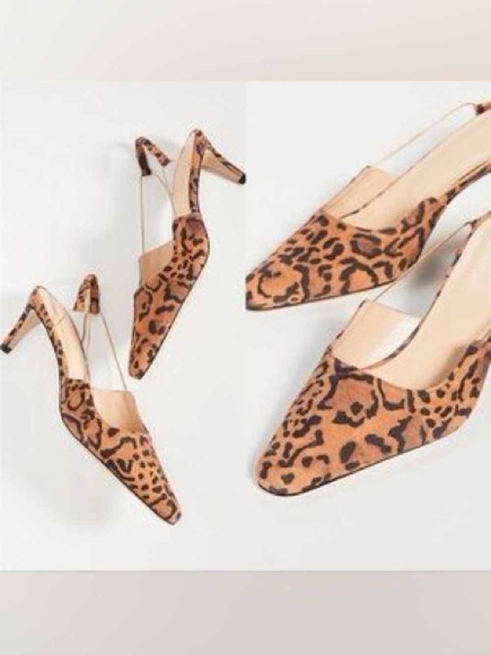 BY FAR Leopard Print Pointed Slingback Heels - Brown and Black